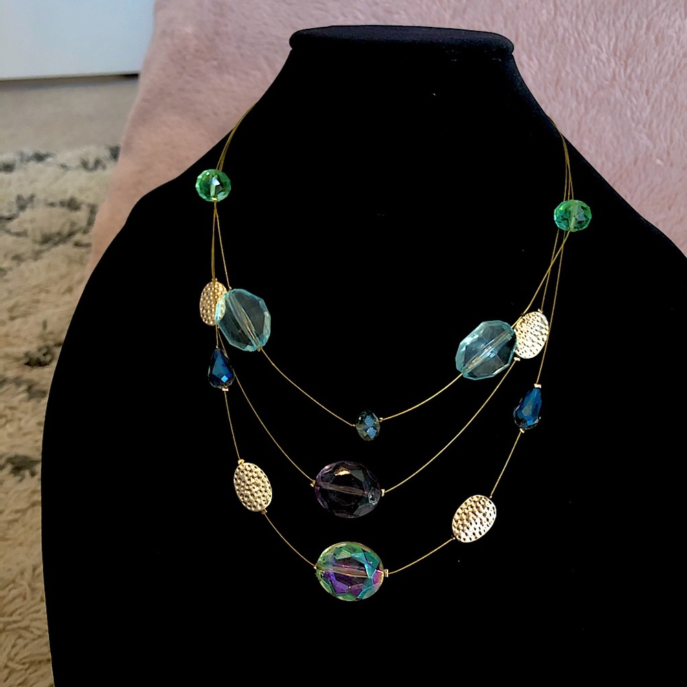NWOT Triple Layer Gold Bead Colorful Necklace